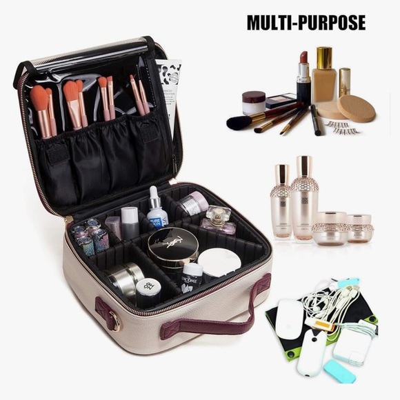 LACATTURA classic bee accent ivory leather makeup travel case bag - Picture 8 of 12